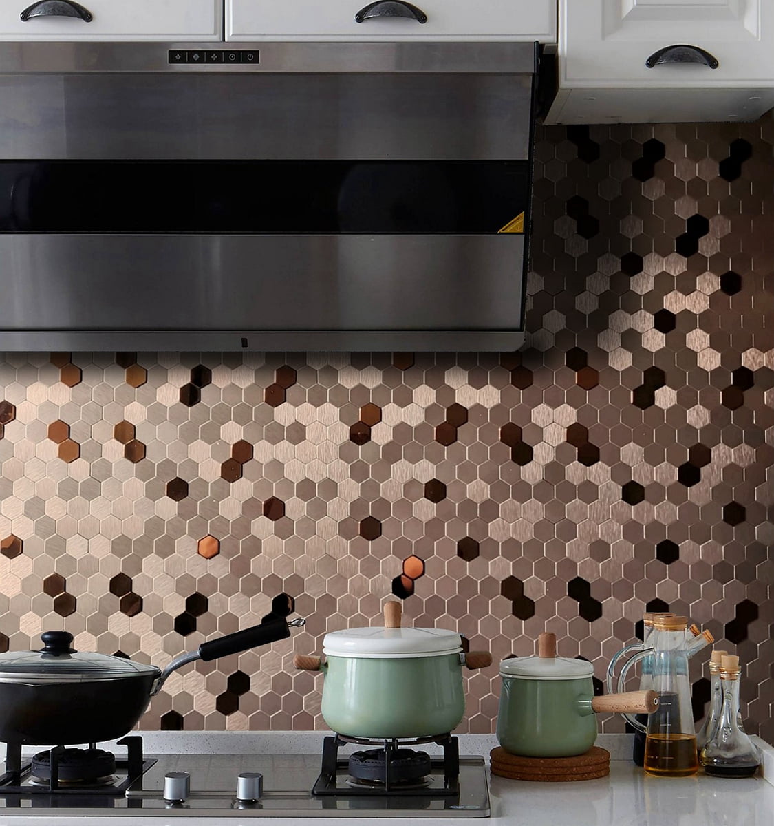 ROSEROSA Peel and Stick Tile Metal Backsplash for Kitchen, Wall Tiles Aluminum Surface : Pack of 5 (Metal-302)