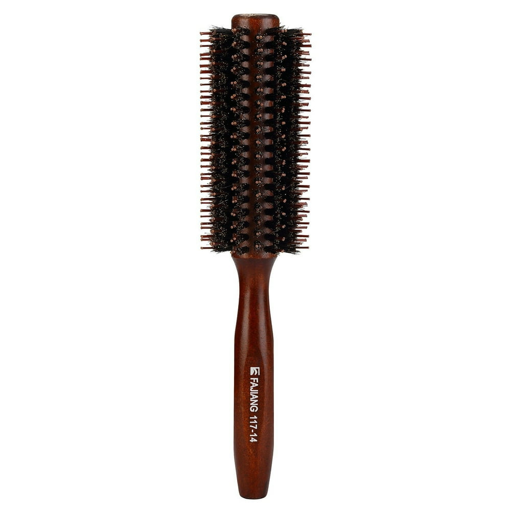 Natural Boar Bristle Round Comb Hair Brush with Ergonomic Natural Wood