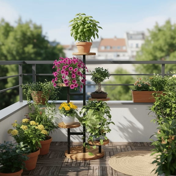 Wondiair 5 Tier Plant Stand, Tall Wood and Metal Rack, Easy Assembly for Indoor and Outdoor Use in Living Room, Balcony and Patio