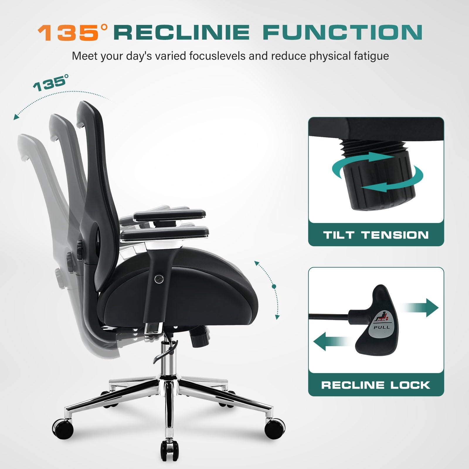 Big and Tall Office Chair, Wide Seat Ergonomic Mesh Desk Chair with 4D Adjustable Armrests, Lumbar Support, Heavy Duty Computer Chair for Adults, 750 lbs Capacity