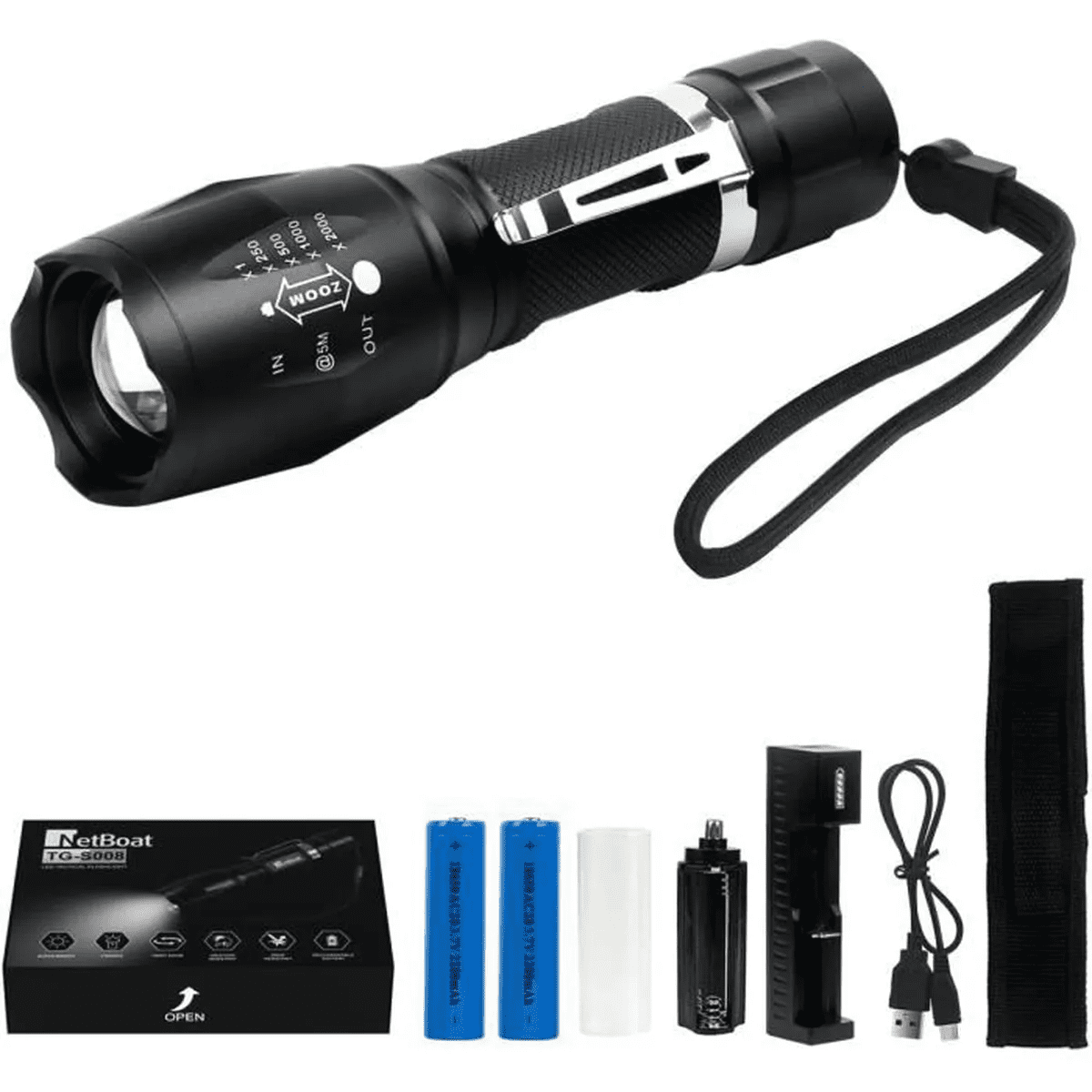Vær forsigtig Trunk bibliotek Blå G700 X800 LED Zoom Military Level Tactical Flashlight + Box - Walmart.com