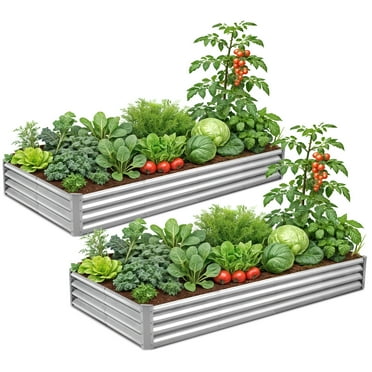 Ktaxon 2PCS  8*4*1 FT  Galvanized Raised Garden Bed，Planter Boxes Outdoor，Raising Garden Bed for Vegetables Flowers，Sliver
