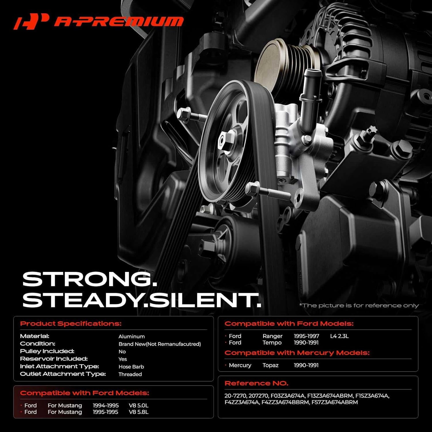 A-Premium Power Steering Pump with Reservoir Compatible with Ford F-100 Ranger Mustang Ranger Mercury Topaz 1990-1997