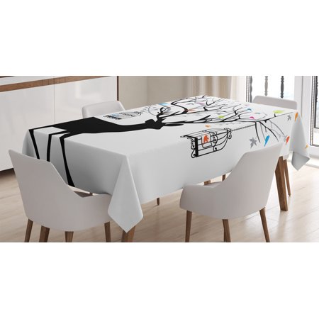 

Antlers Tablecloth Deer with Colorful Birds and Birdcages Silhouette Ornament Vintage Style Print Rectangular Table Cover for Dining Room Kitchen 52 X 70 Inches Multicolor by Ambesonne