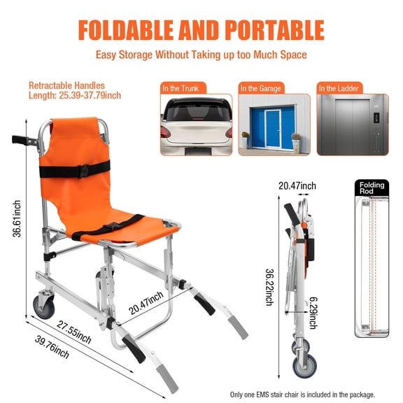 Stair Chair Medical Emergency Evacuation 2-wheel Lift Wheelchair 350.5LBS