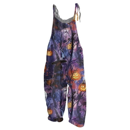 

Nisorays Halloween Womens Jumpsuit Cotton Linen Sleeveless Women s Jumpsuits Rompers & Overalls Halloween Graphic Square Neck Short Womens Overalls Dark Purple 4XL