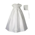 thumbnail image 1 of Baby Girls White Dupioni Silk Rosette Bonnet Christening Dress Gown 0-3M, 1 of 1