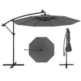 thumbnail image 1 of Gymax 10 Ft Solar LED 40 Lights Offset Umbrella Crank Cross Base Patio Gray, 1 of 10
