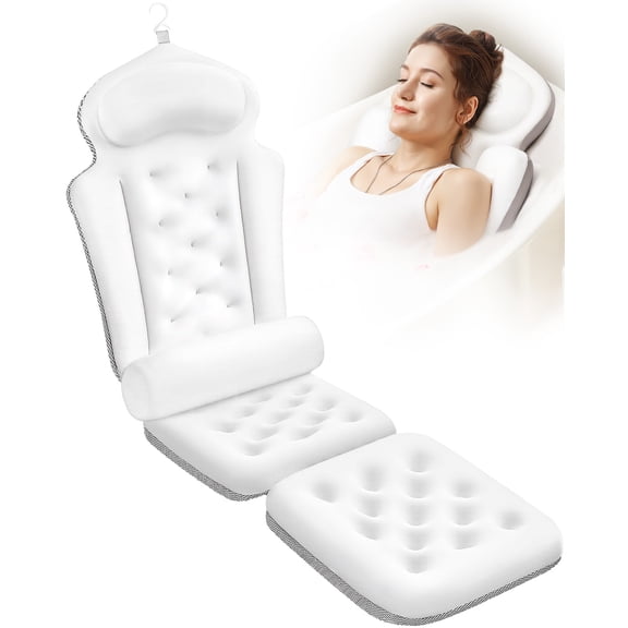 VOXOR Full Body Bath Pillow for Tub, Extra Thick 5D Air Mesh with Neck and Back Support, 52" x 16", White