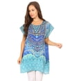 thumbnail image 5 of Sakkas Lesedi Top Blouse With Cap Sleeves Colorful Print and Rhinestones - 17232-blue/ornate - One Size Regular, 5 of 5