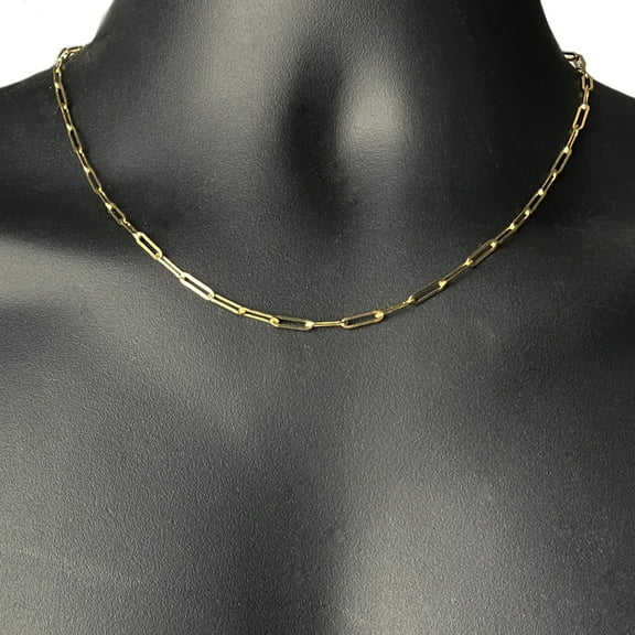 14k Gold Plated over Solid 925 Sterling Silver Paperclip Chain Necklace 3mm 18" Inch