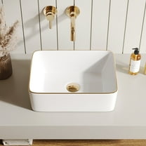 16 in. L x 12 in. W Rectangular White Bathroom Ceramic Vessel Sink with Gold Trim Single Bowl Faucet Not Included DV-1V0366