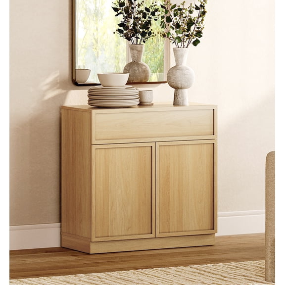 31.5" Modern Sideboard Buffet Cabinet with 2 Doors and Drawer, Multifunctional Sideboard with Large Storage and Adjustable Shelf, Oak