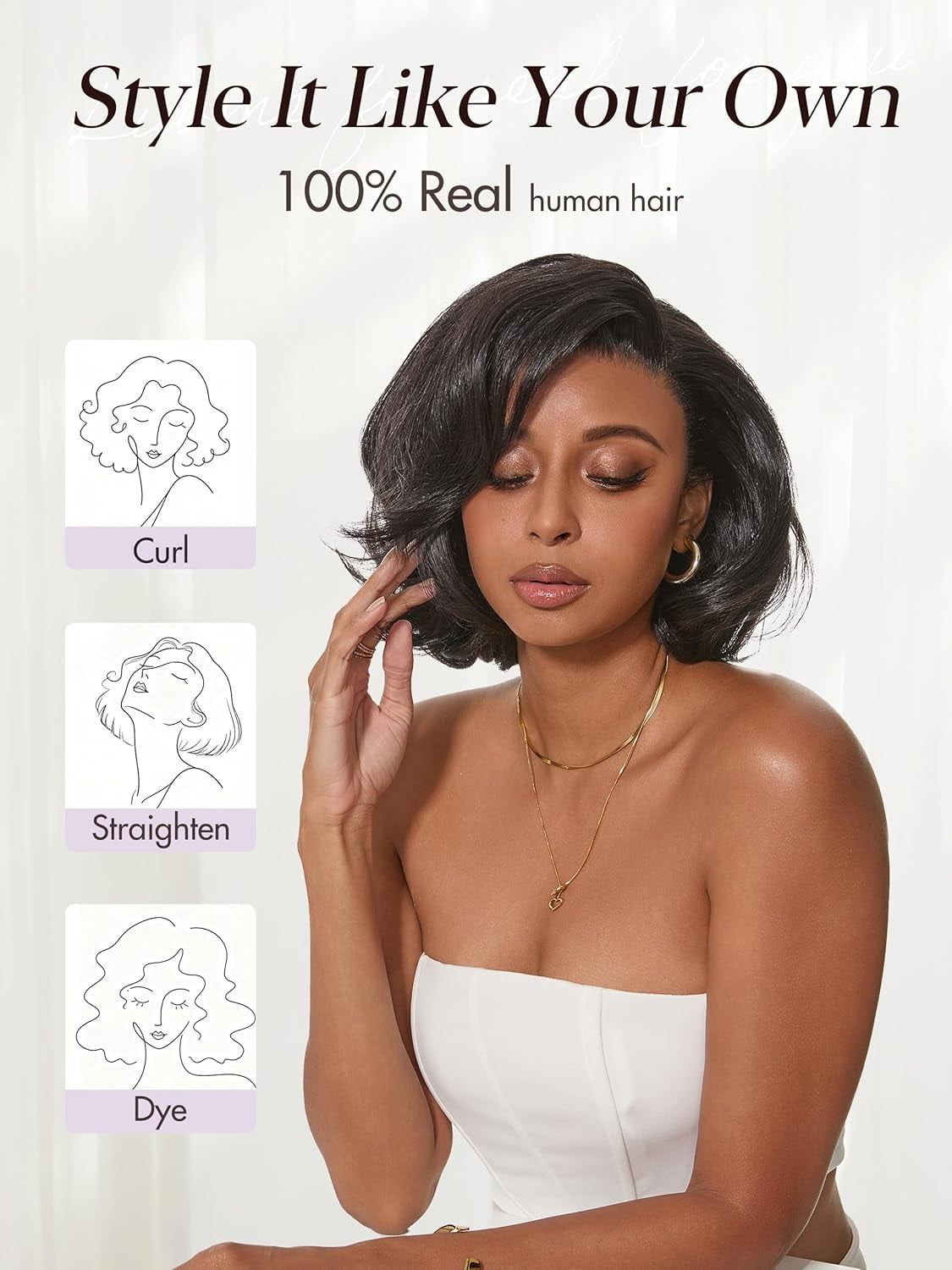 LUVME Nature Max Silky Blunt Cut 10" Bob Glueless Ear-to-ear 13x4 HD Lace Front Wig Pre-Cut Lace Flexi-Fit Drawstring Cap