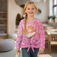 thumbnail image 4 of Xixirimido Pink Ballet Capybara Pattern Girls Long Sleeve Shirt Kids Crewneck T-Shirts Trendy 3D Graphic Tie-hem Cute Tees for Fall Winter, Size 11-12, 4 of 7