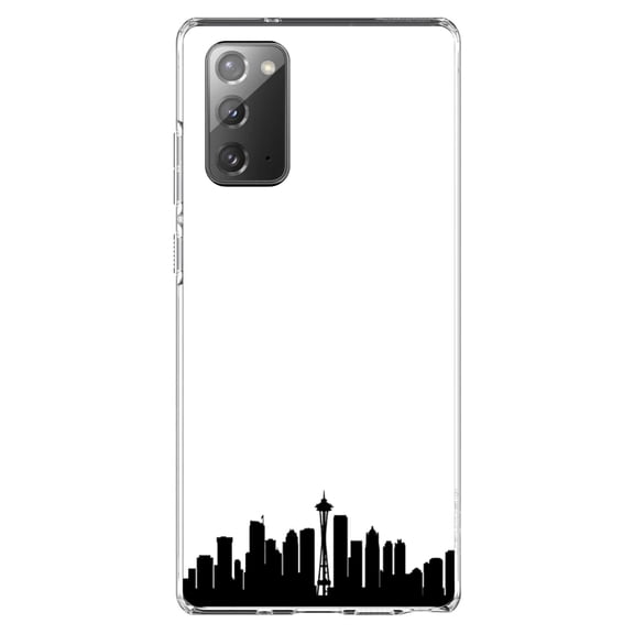 DistinctInk Clear Shockproof Hybrid Case for Galaxy Note 20 ULTRA (6.9" Screen) - TPU Bumper, Acrylic Back, Tempered Glass Screen Protector - Seattle Skyline Silhouette - Seattle