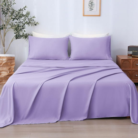 4 Piece Full Sheet Set, 1600 Thread Count Microfiber Bed Sheets, Oeko-Tex Certified Soft Breathable, Deep Pocket 14-16 Inch, Wrinkle Free Durable, Lavender