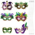 thumbnail image 5 of Xfvqtps 6 PCS Mardi Gras Mask for Women Paper Masquerade Masks Multicolored Feather Carnival Mask for Makeup Performance Ball Party B-6 PCS, 5 of 8