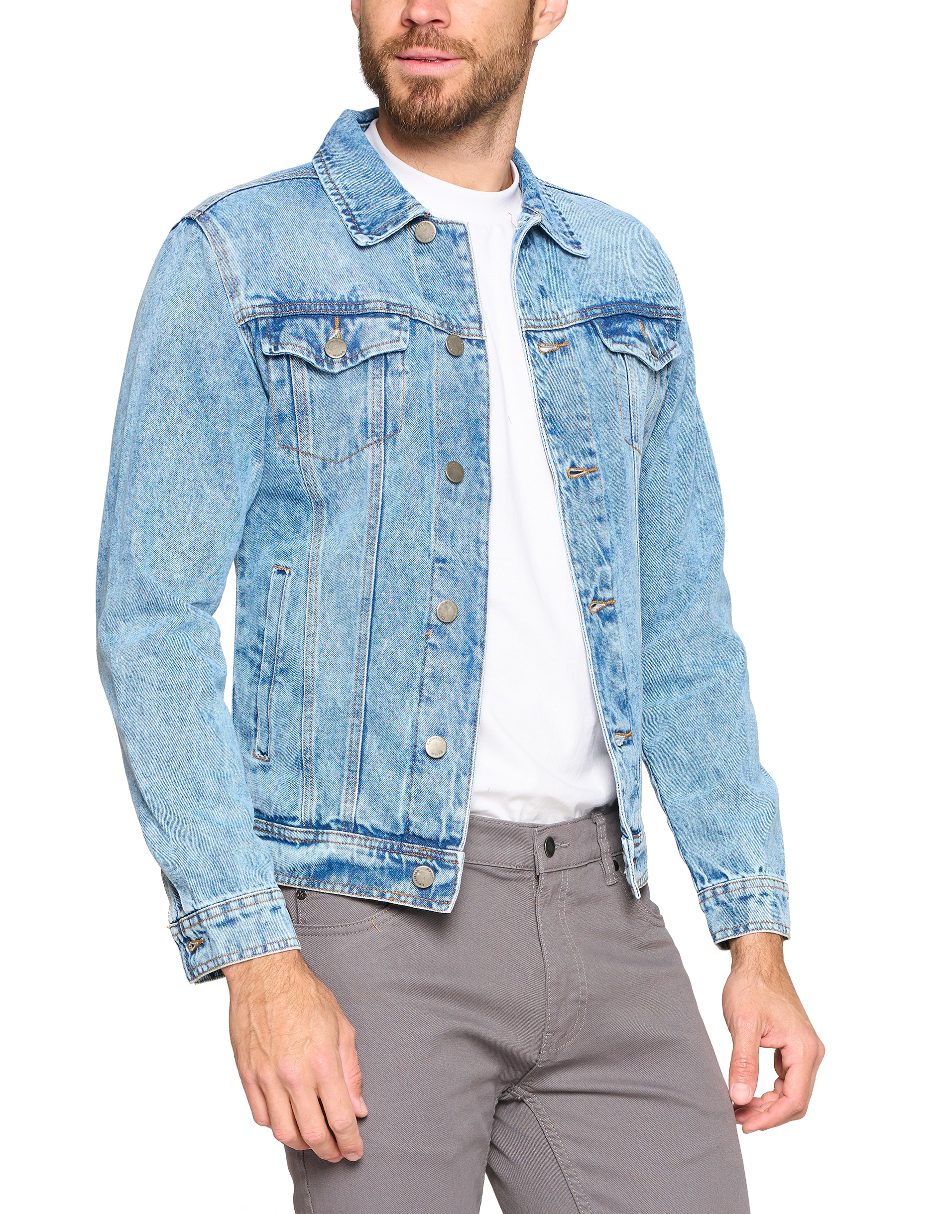 Red Label Men’s Premium Casual Faded Denim Jean Button Up Cotton Slim Fit Jacket (Light Blue, L) - image 3 of 7
