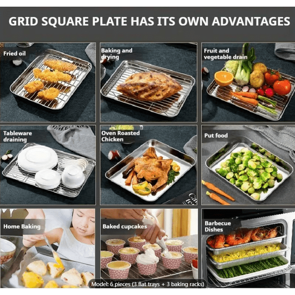 304 Stainless Steel Roasting Pan with Rack - Nonstick Oven-Safe Baking Sheet - Foldable Handles for Storage - Perfect for Chicken, Baking, Air Fryer Meals