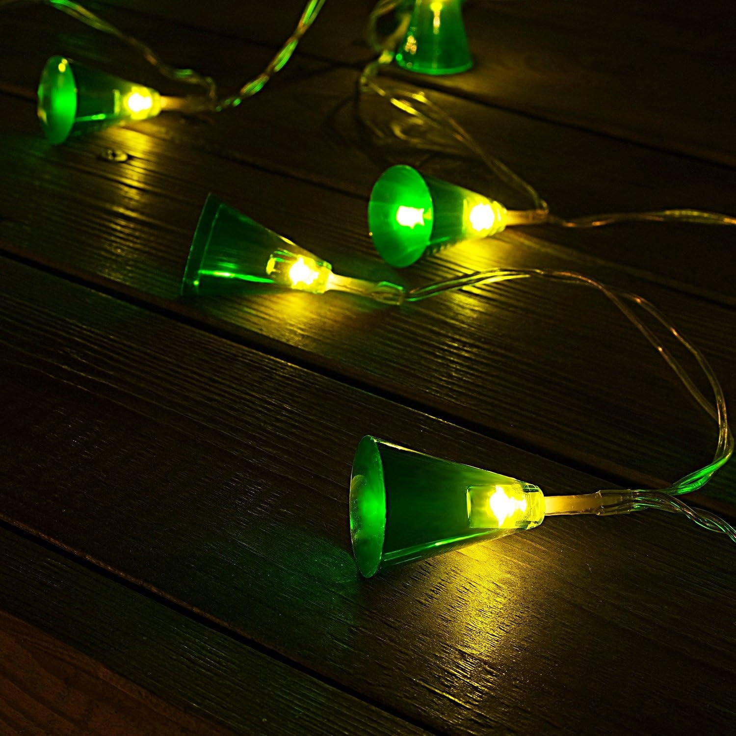9.84ft 20 LED Krypton Green Conical LED String Lights, 8 Modes, Ambience Pro, Damp Location, Battery Powered