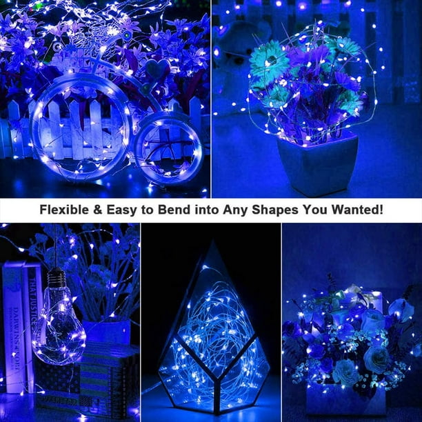 CPDD Guirlande lumineuse LED à piles, 1 paquet de mini guirlandes lumineuses  étoilées en fil de cuivre à piles pour chambre, Noël, fêtes, mariage,  centre de table, décoration (5 m/16 pieds bleu)