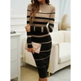 thumbnail image 5 of Anbech Women Striped Sweater Dress Long Sleeve Ribbed Knitted Slim Fit Dresses, 5 of 8