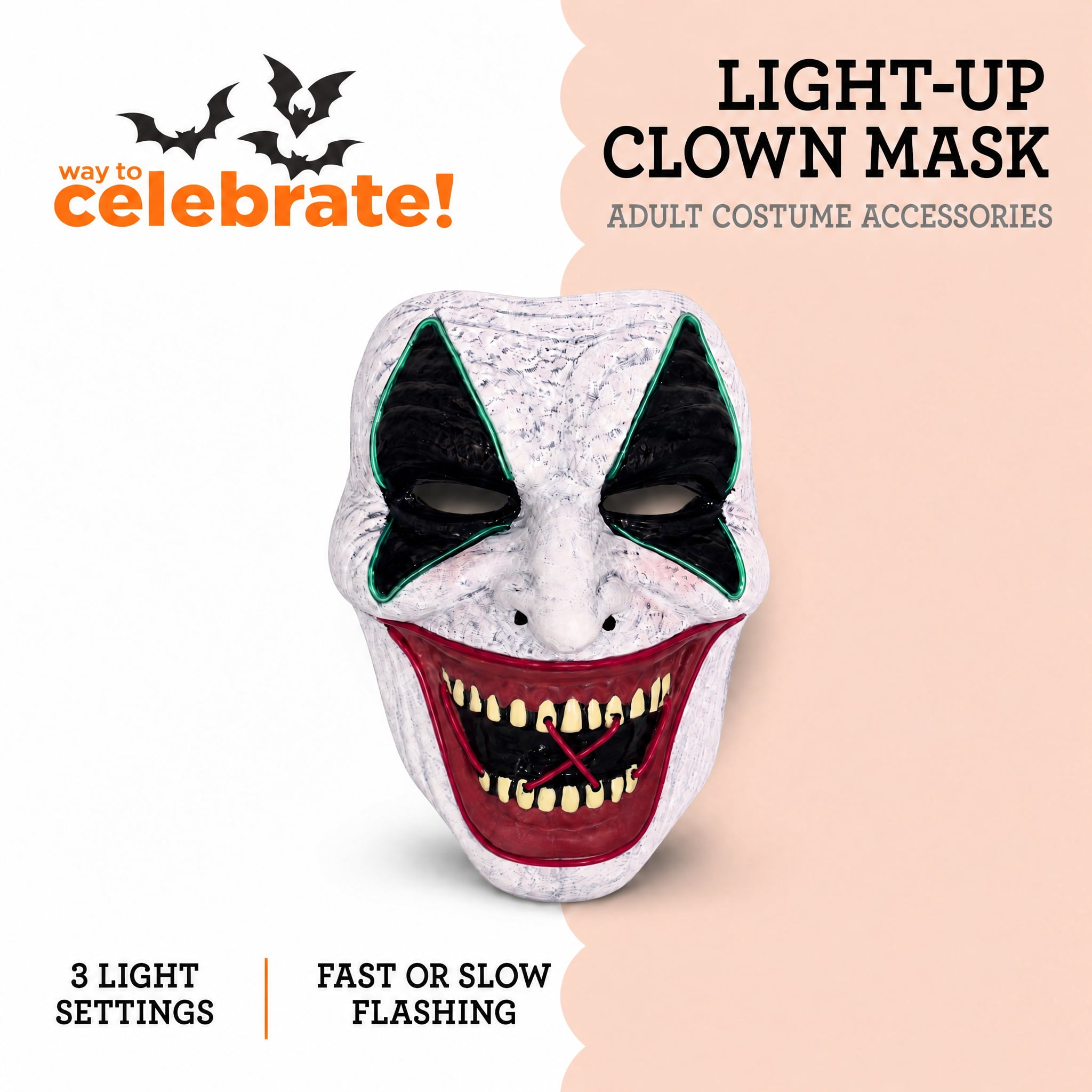Light-Up Clown Mask Costume Accessory for Adults, Multicolor, Halloween by Way To Celebrate