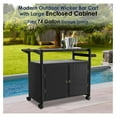 thumbnail image 2 of Outdoor Bar Cart with Tempered Glass Top, Wicker Patio Bar Table with Lockable Wheels & Side Basket - 74 Gallon Storage, Black, 2 of 8