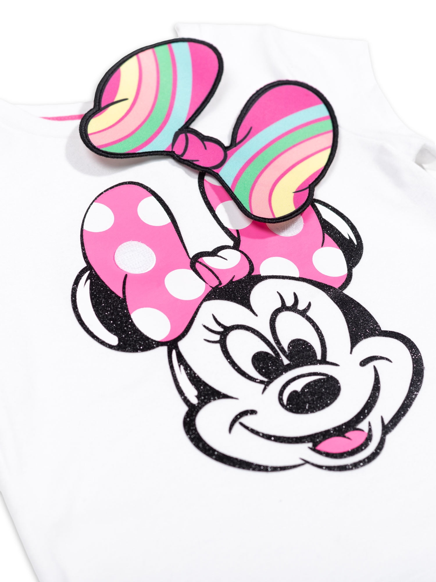 Baby Girls & Toddler Girls Minnie Mouse Short Sleeve T-Shirt & Short with Bow, 3-Piece Outfit Set (12M-5T)