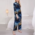 thumbnail image 3 of Vsdgher Navy Blue Marble Pajamas Set Long Sleeve Sleepwear Womens Button Down Nightwear Pj Sets-Large, 3 of 7