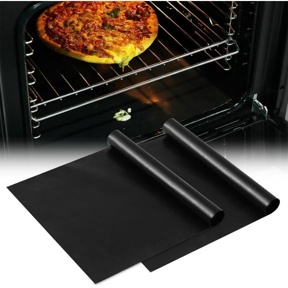 Topboutique Liner for Oven,Stovetops Protector Mat,Non Stick Grills Mat,Heavy Duty Oven Mat Set,Reusable Baking Mat,Oven Protector Liner for Oven, Microwave Pizza Tray,2Pcs,Black