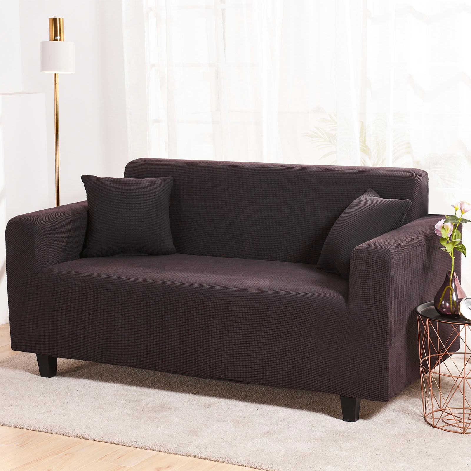 Stretch Plush Sofa Slipcover, Soft Sofa Cover, Thicken Couch Covers Anti-Slip Furniture Protector For 1 2 3 4 Seater Couch Slipcover-Brown-3 Seater (190-230CM)75-91in