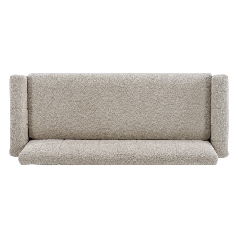Upholstered 2-3 Seater Loveseat, Boucle Fabric Biscuit Backrest Sofa with Square Arms, Modern Couch with Solid Wood Legs