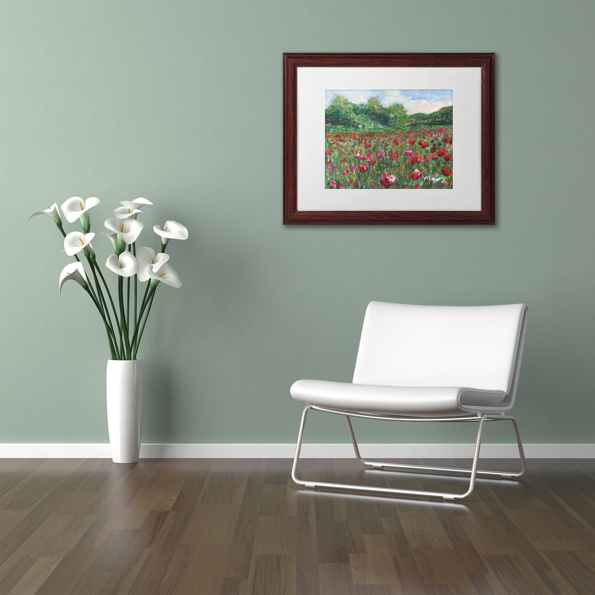 Trademark Fine Art "Poppy Field Wood" Canvas Art by Manor Shadian White Matte, Wood Frame