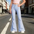 thumbnail image 2 of School Uniform for Girls High Waist Slim Fit Pocketed Elastic Plaid Print Flared School Uniform Trousers Back-To-School Pants for Girls 5-6 Years, 2 of 6