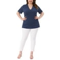 thumbnail image 2 of Agnes Orinda Women's Plus Size V Neck Short Sleeve Elegant Lace Ribbed Knit Summer Tunic Blouse 1X Navy Blue, 2 of 6