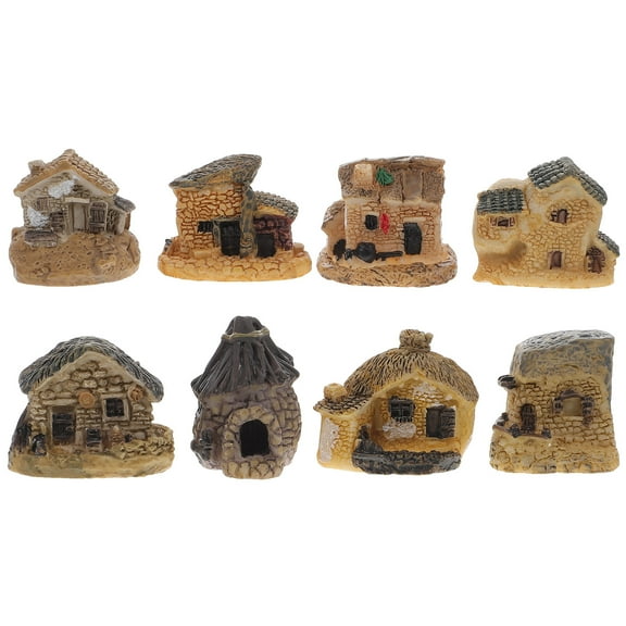 Toyvian 8Pcs Resin Houses Mini Landscape Concise Design Outdoor Decor Party Gifts