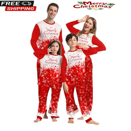 

Christmas Pajamas For Family Gradient Snowflake Letter Print Long Sleeve Tops and Casual Pants Sleepwear
