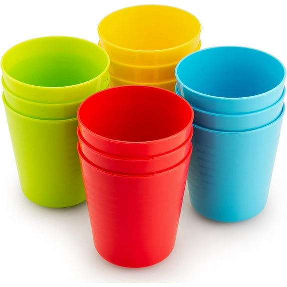 12 Pack Kids Cups, Reusable Plastic Cups, 8 oz Unbreakable Drinking Cups, Dishwasher Safe, BPA-Free Cups for Kids & Toddlers, Bright Color