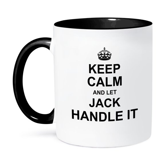 3dRose, Keep Calm and Let Jack Handle it - funny personal name, 11oz Two-Tone Black Mug