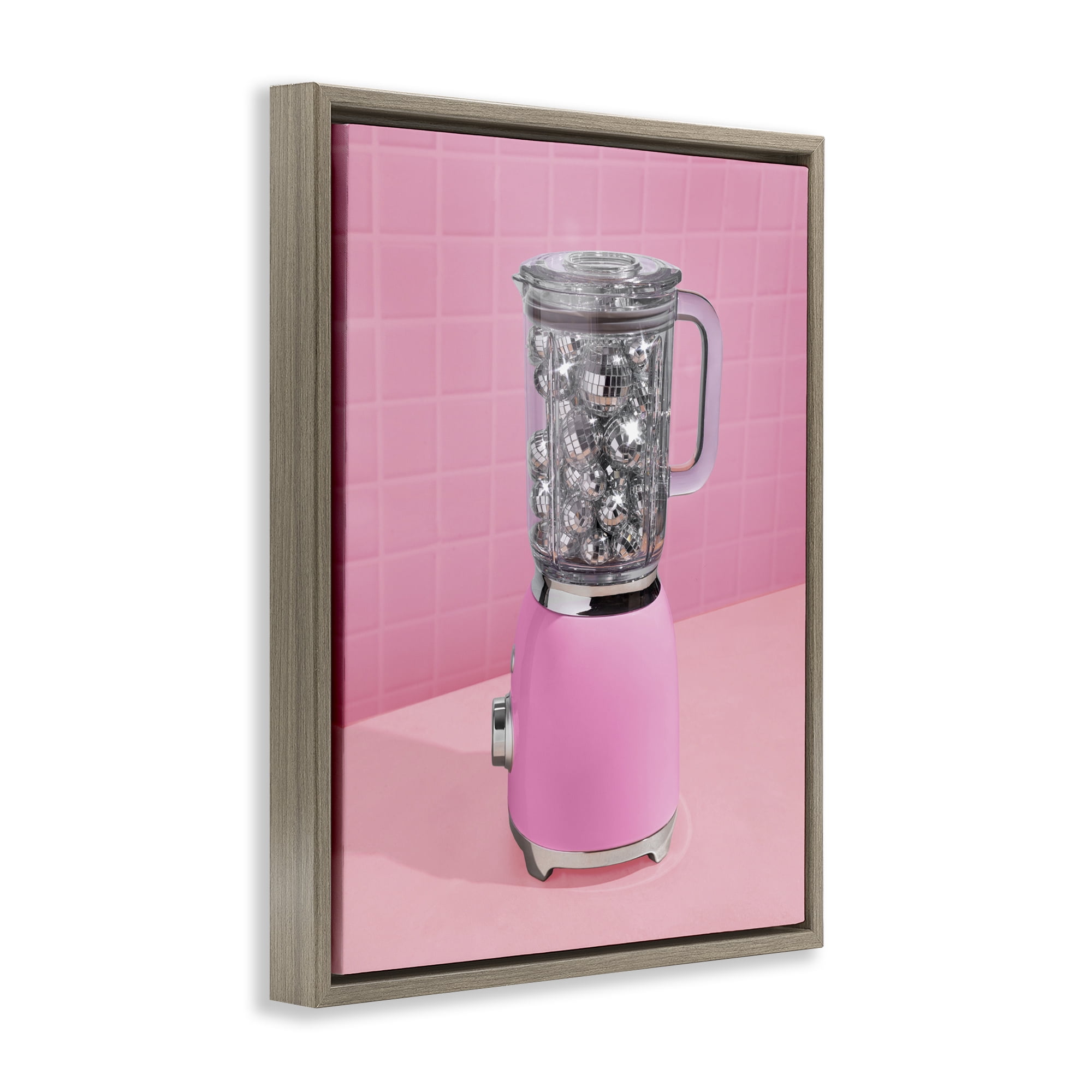 Stupell Industries Disco Drink Blender over Pink Brown Framed Floater Canvas Wall Art, design by LISH Creative
