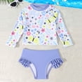 thumbnail image 2 of SGMVNU Girls 2 Piece Swimsuits Rash Guard Long Sleeve Ruffle Swim Top with Ruffle Shorts Cute Floral Bathing Suit Size 4-5 Years Blue, 2 of 7