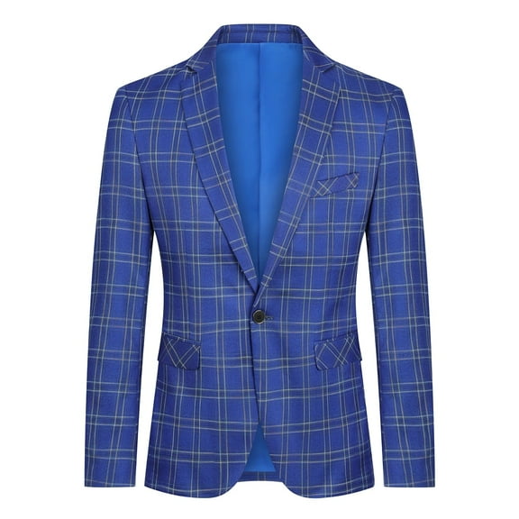 Cloudstyle Men's Slim Fit Checkered Single-Breasted Blazer, 1-Button Business Casual Jacket with Wrinkle-Free Fabric, Spring/Fall Office & Leisure Wear