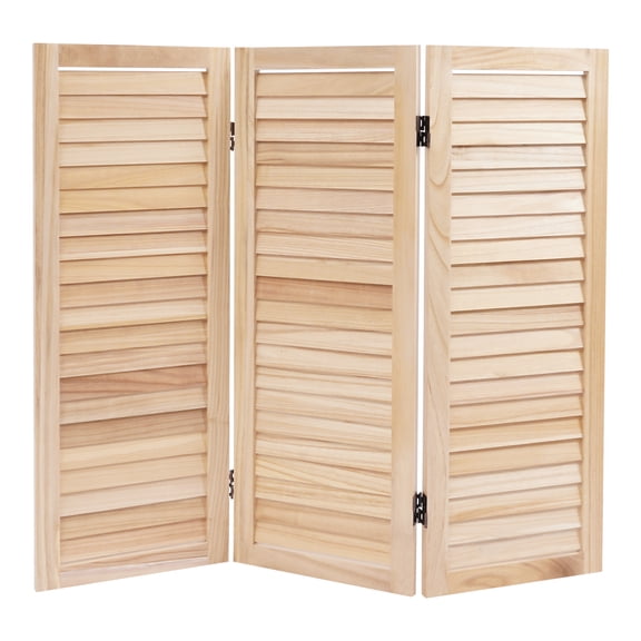 Wood 3 Panel Room Divider Screen, Freestanding Folding Paulownia Wooden Short Screen, 35.4" W X 31.9" H Shutter Style Decorative Divider for Living Room Office Bedroom Study Dressing Room