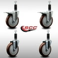thumbnail image 2 of 5 Inch SS Maroon Poly Swivel 1-1/8 Inch Expanding Stem Caster Set 2 Brakes, 2 of 2