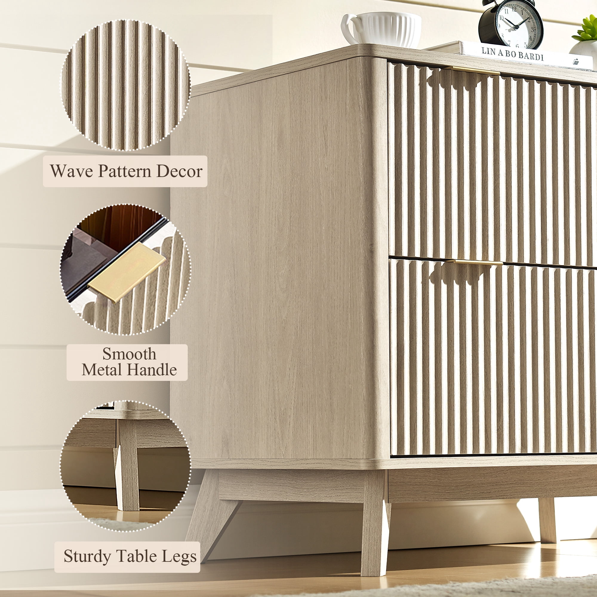 Keywhat Lateral File Cabinets with 2 Drawers, Modern Large Filing Organization with Fluted Texture Design for Letter/Legal/A4 Size Files, Home Office, White Alder