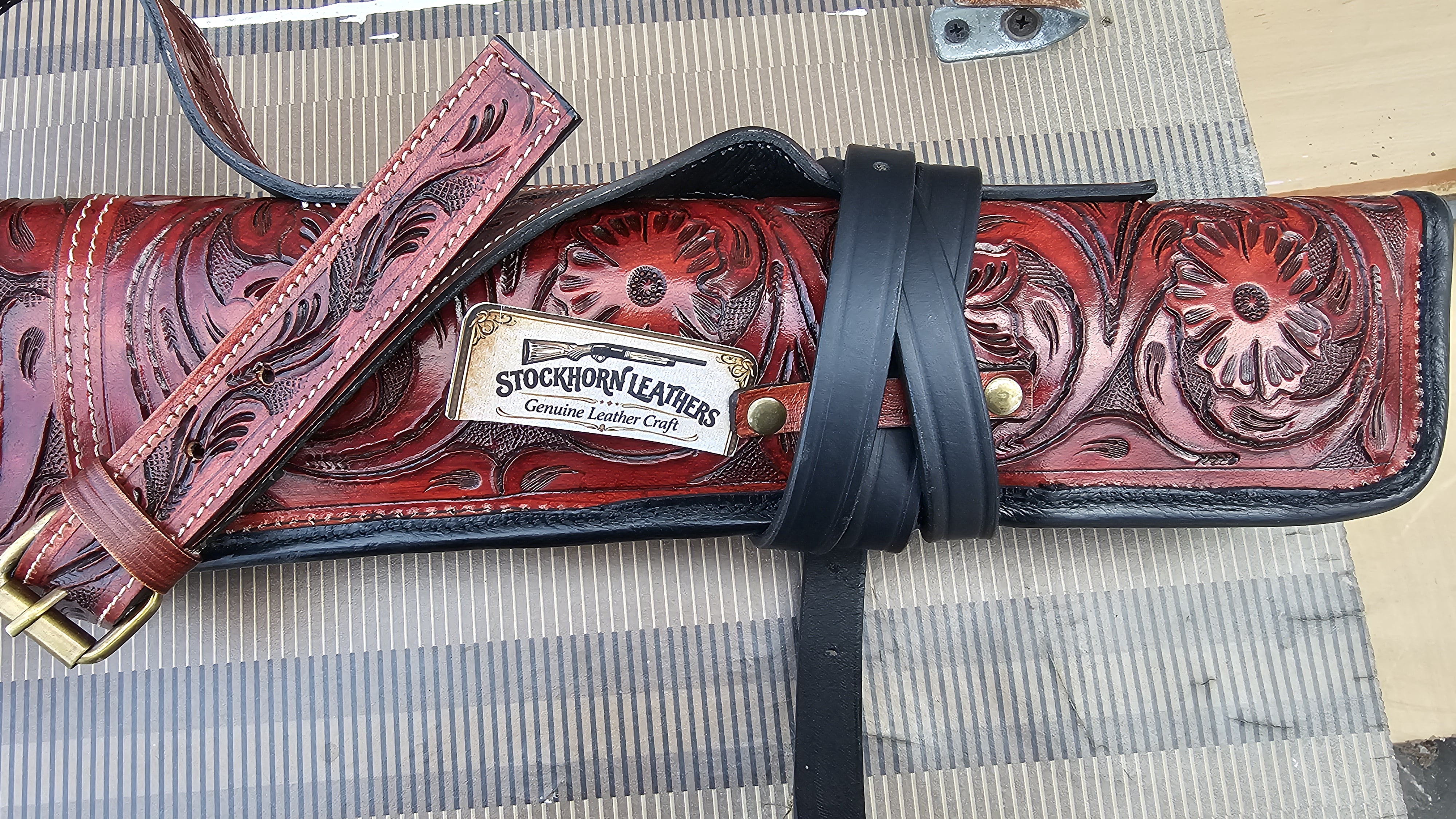 Rifle Scabbard Case 33.5" Western Floral Tooled Red Leather Ambidextrous Shoulder Holster for Rifle 1-Count