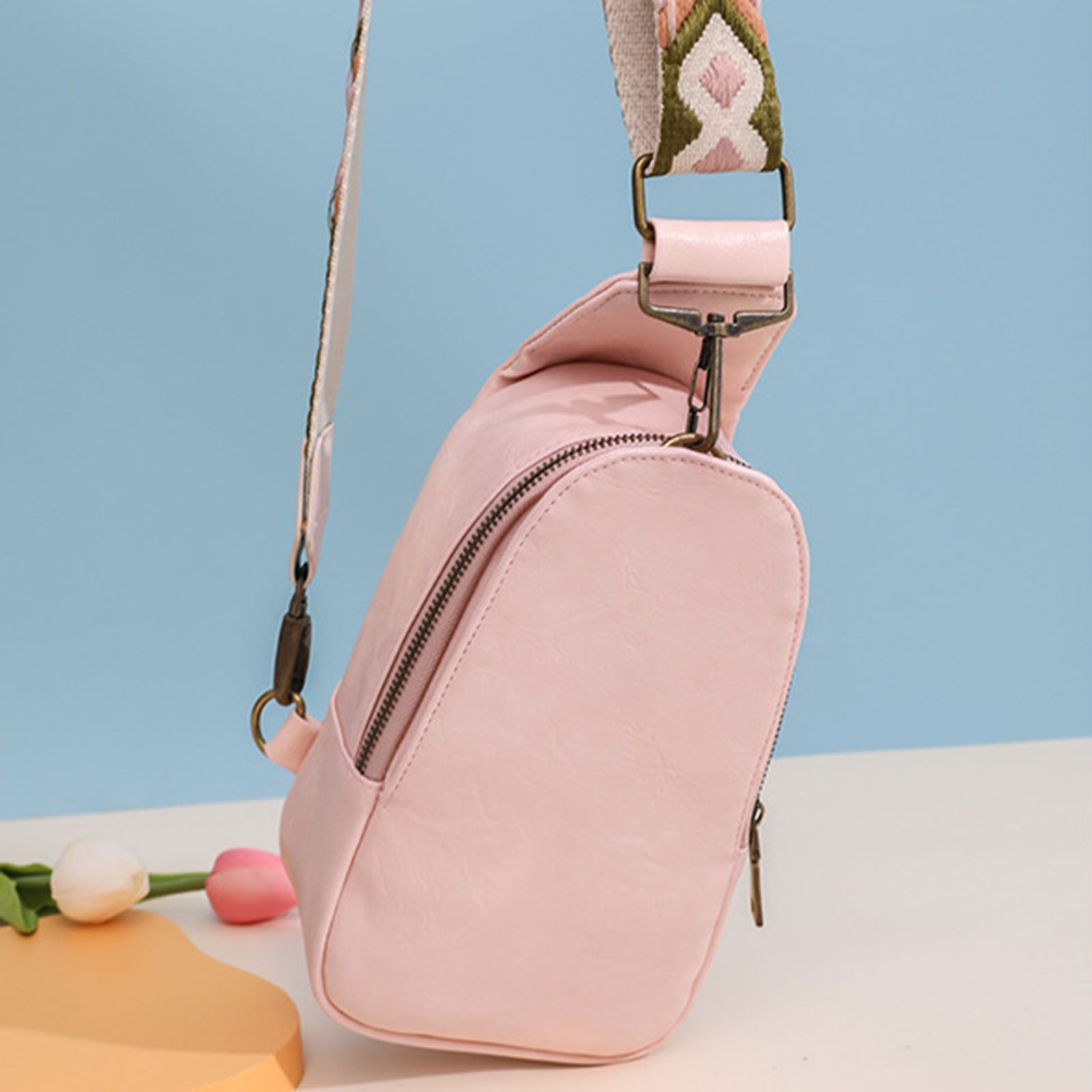 Zanvin Women Chest Bag Sling Bag Small Crossbody Leather Satchel Daypack Shopping Travel Fashion Shoulder Strap Work Bags For Him pink Pink 12.2 6.69