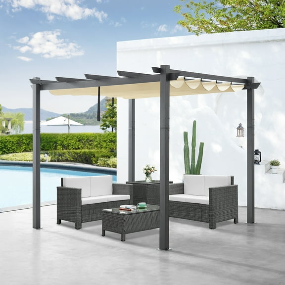 Ulax Furnitiure 10Ft x 10Ft Patio Aluminum Pergola with UV-Proof Canopy (Sand)